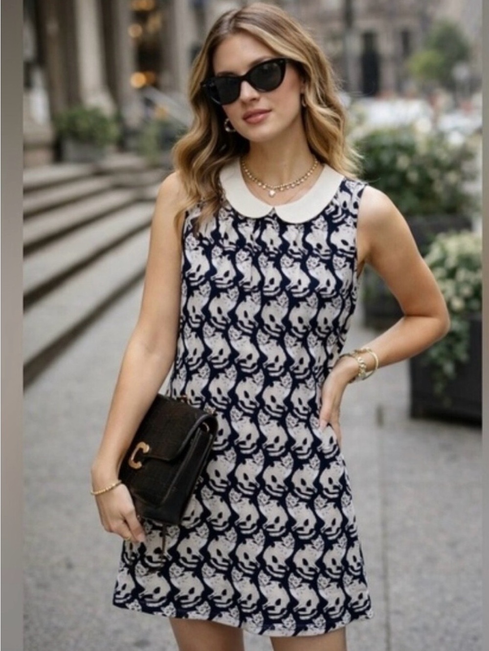 Size L, Anthropologie Navy and White Sleeveless Peter Pan Collar ‘Chaton’ Shift